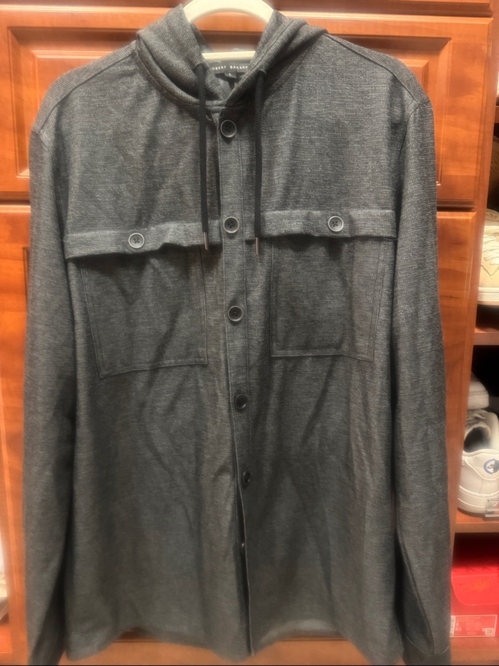 Robert Barakett Charcoal Hooded Button-Front Shirt Jacket